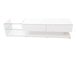 Móvel De Tv|Hauss Spole Móvel para TV brilhante com iluminação LED, 2 gavetas e 2 prateleiras em vidro - Madeira PB Branco