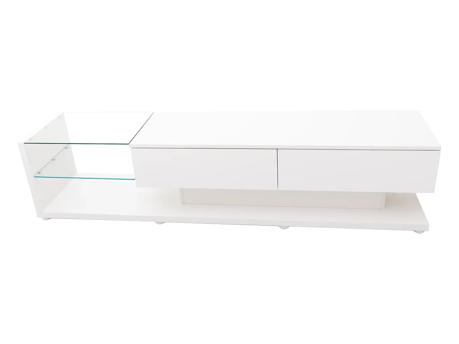 Móvel De Tv|Hauss Spole Móvel para TV brilhante com iluminação LED, 2 gavetas e 2 prateleiras em vidro - Madeira PB Branco