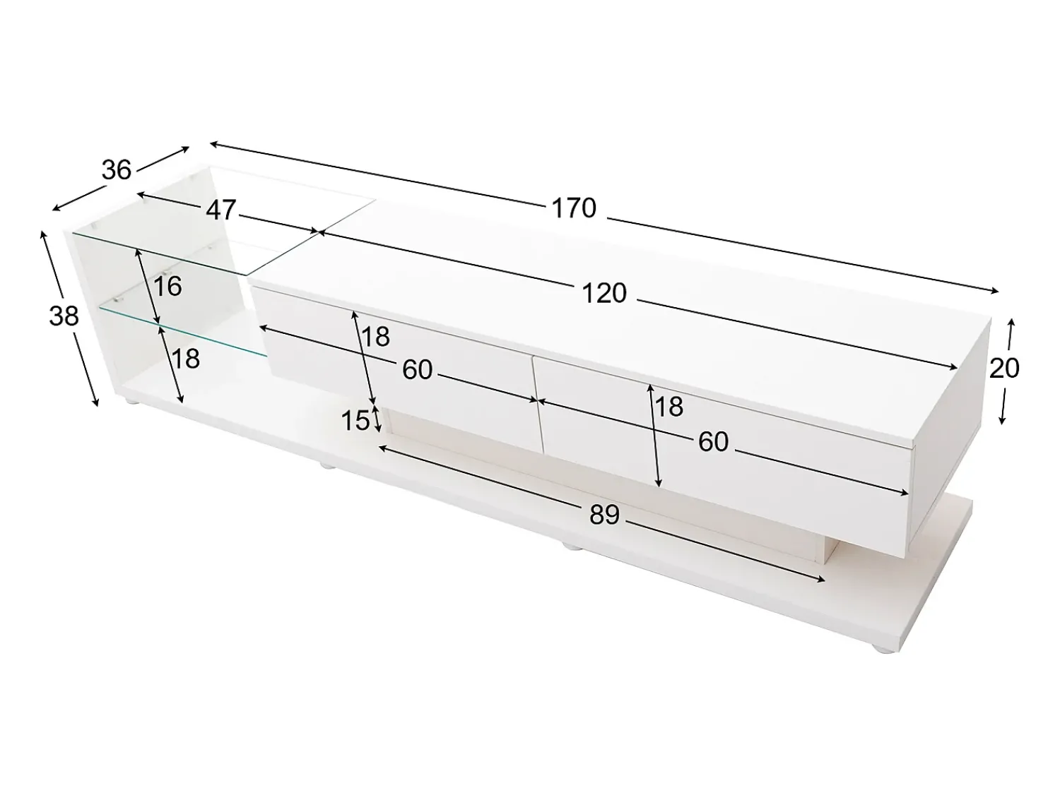 Móvel De Tv|Hauss Spole Móvel para TV brilhante com iluminação LED, 2 gavetas e 2 prateleiras em vidro - Madeira PB Branco