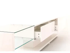 Móvel De Tv|Hauss Spole Móvel para TV brilhante com iluminação LED, 2 gavetas e 2 prateleiras em vidro - Madeira PB Branco