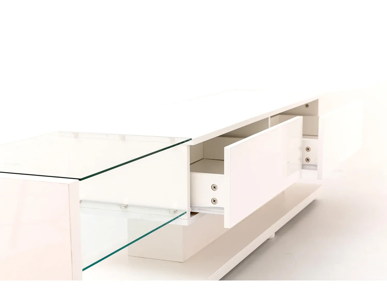 Móvel De Tv|Hauss Spole Móvel para TV brilhante com iluminação LED, 2 gavetas e 2 prateleiras em vidro - Madeira PB Branco