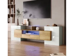 Móvel para TV brilhante, 200 x 30 x 60,7 cm, duas gavetas, seis portas, iluminação LED, para sala de estar.^ Móvel De Tv