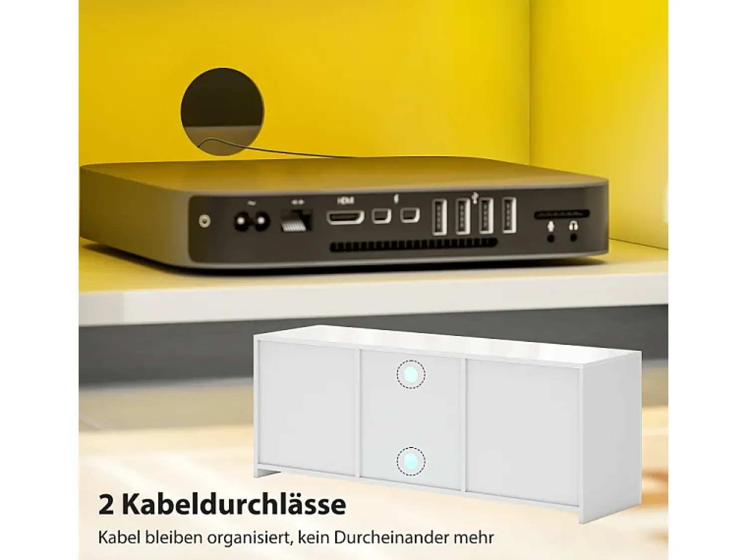 Outlet Móvel para TV , com 2 portas, prateleira de vidro, iluminação LED e sistema de gerenciamento de cabos, para sala de estar, 120 x 34 x 45 cm Branco