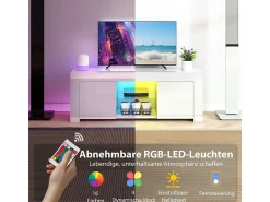 Outlet Móvel para TV , com 2 portas, prateleira de vidro, iluminação LED e sistema de gerenciamento de cabos, para sala de estar, 120 x 34 x 45 cm Branco