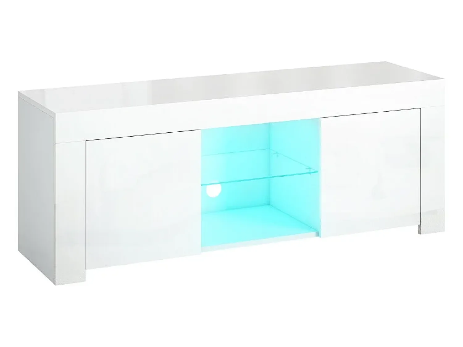Outlet Móvel para TV , com 2 portas, prateleira de vidro, iluminação LED e sistema de gerenciamento de cabos, para sala de estar, 120 x 34 x 45 cm Branco