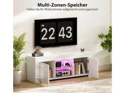 Outlet Móvel para TV , com 2 portas, prateleira de vidro, iluminação LED e sistema de gerenciamento de cabos, para sala de estar, 120 x 34 x 45 cm Branco