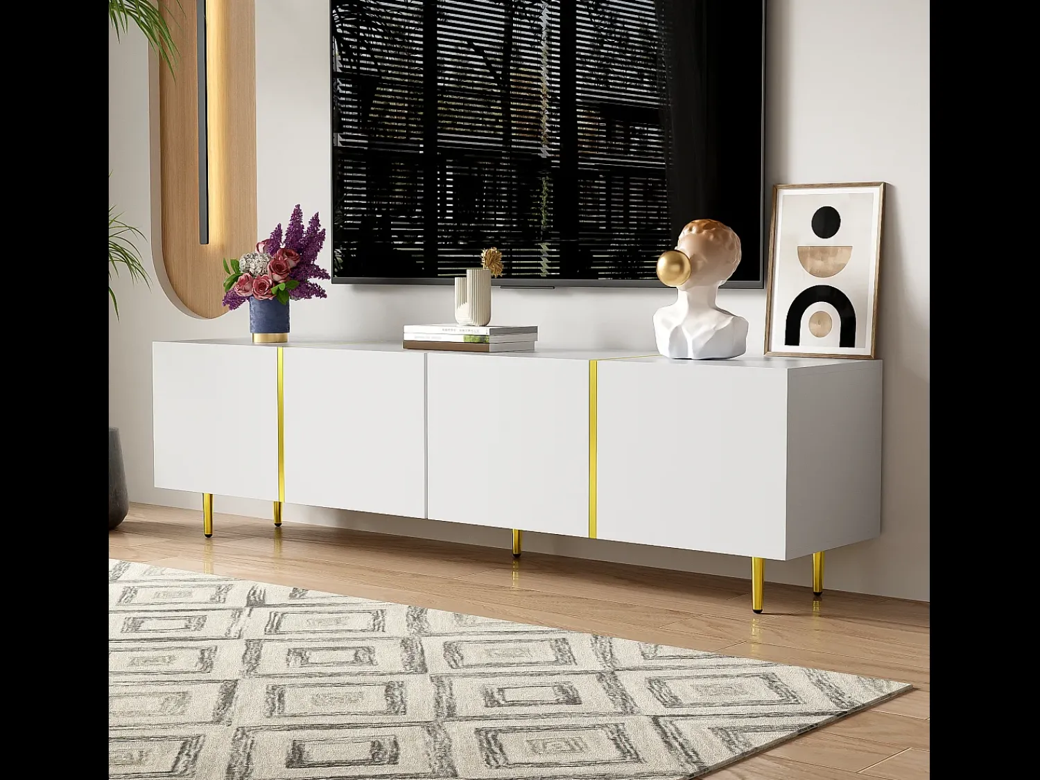 Móvel para TV , com 4 portas, para sala de estar, com detalhes dourados, 170x35x46cm^ Móvel De Tv