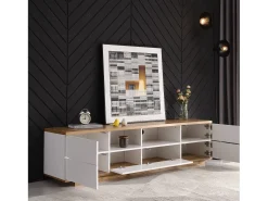 Online Móvel para TV , com espaço de armazenamento e acabamento em madeira, para sala de estar, 180 x 38 x 46 cm Branco
