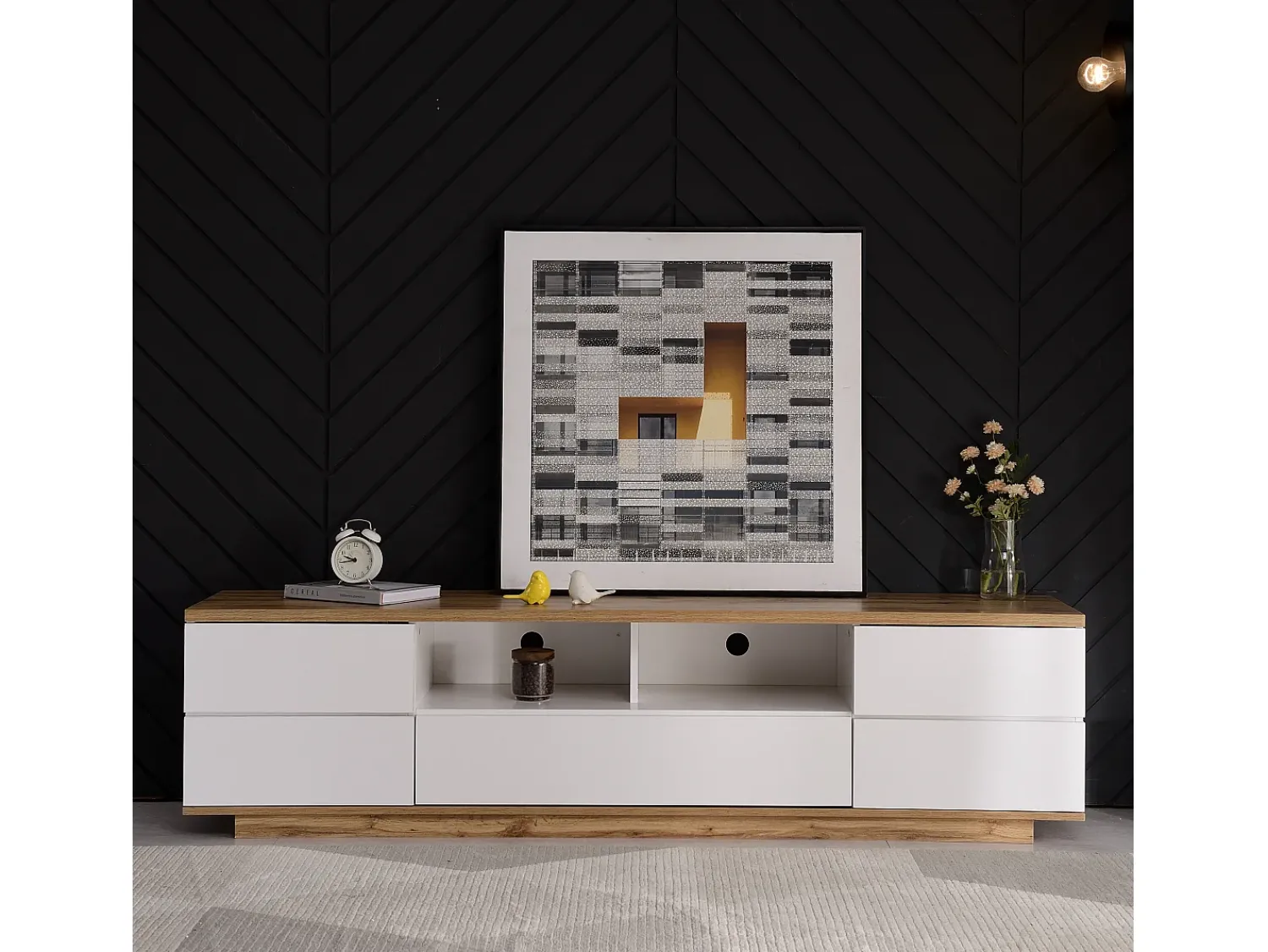 Online Móvel para TV , com espaço de armazenamento e acabamento em madeira, para sala de estar, 180 x 38 x 46 cm Branco