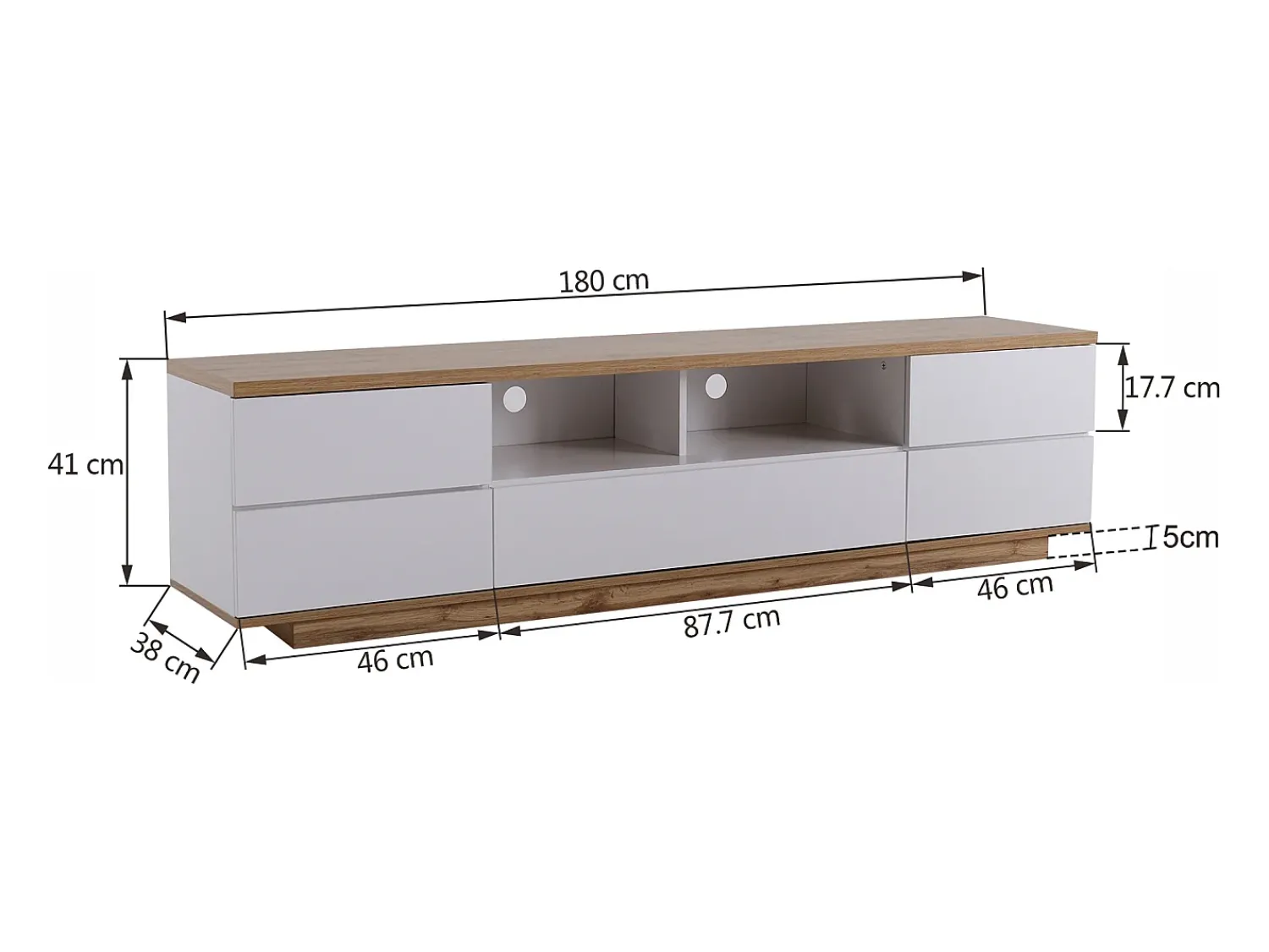 Online Móvel para TV , com espaço de armazenamento e acabamento em madeira, para sala de estar, 180 x 38 x 46 cm Branco