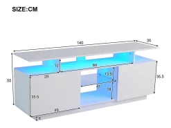 Móvel para TV de 140 cm, iluminação LED de 16 cores, portas laqueadas com painéis de vidro, espaço para TVs de até 60".^ Móvel De Tv
