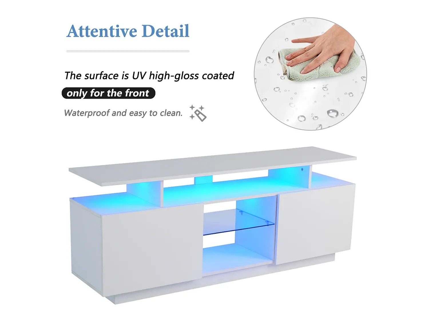 Móvel para TV de 140 cm, iluminação LED de 16 cores, portas laqueadas com painéis de vidro, espaço para TVs de até 60".^ Móvel De Tv