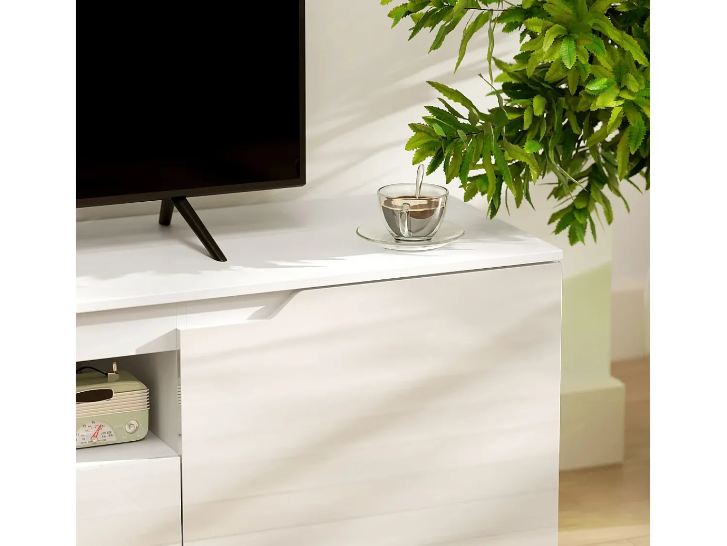 Best Móvel para TV de 160 cm com 2 portas, gaveta e sistema de gerenciamento de cabos, para TVs de até 65". Branco