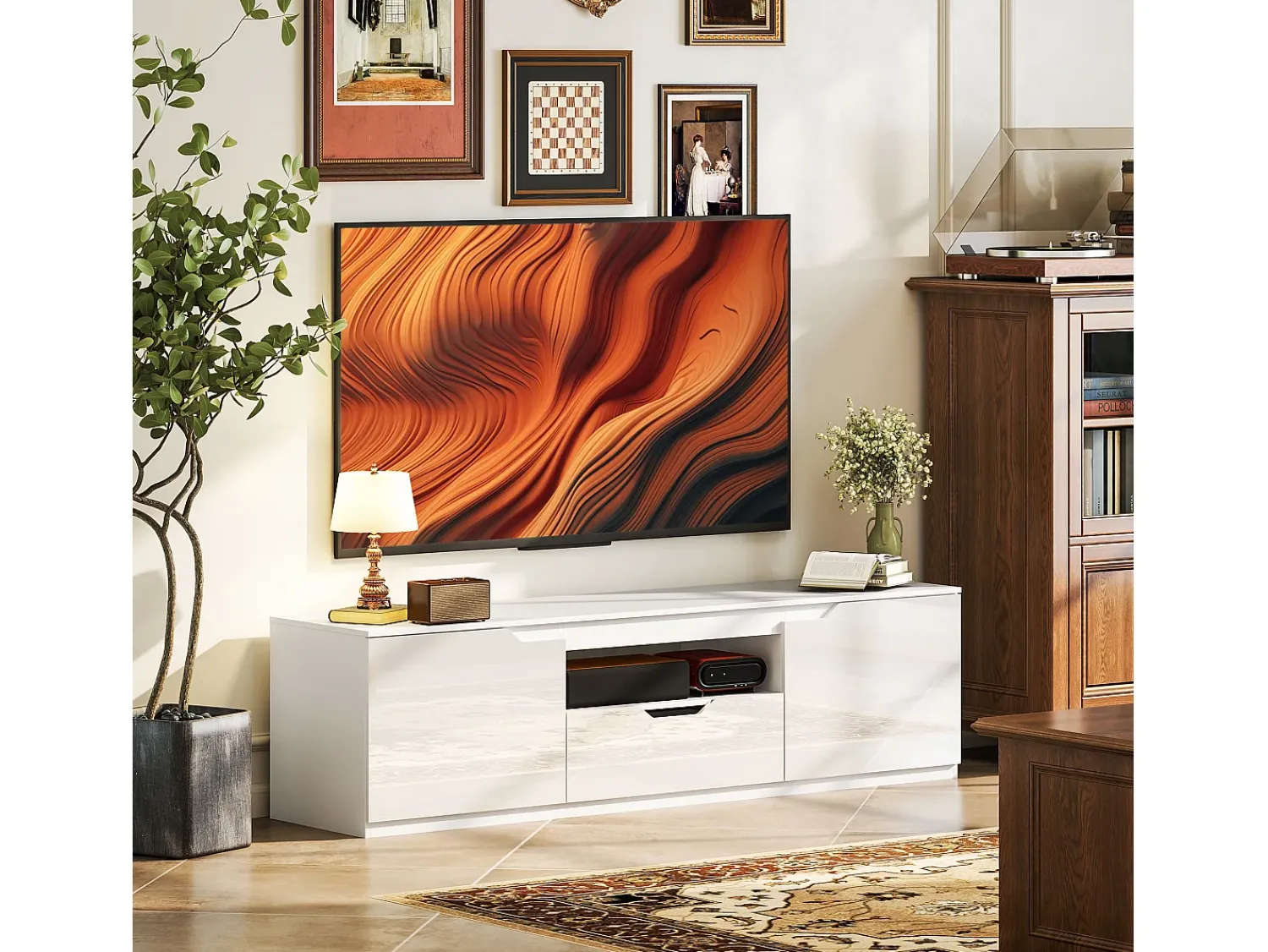Best Móvel para TV de 160 cm com 2 portas, gaveta e sistema de gerenciamento de cabos, para TVs de até 65". Branco