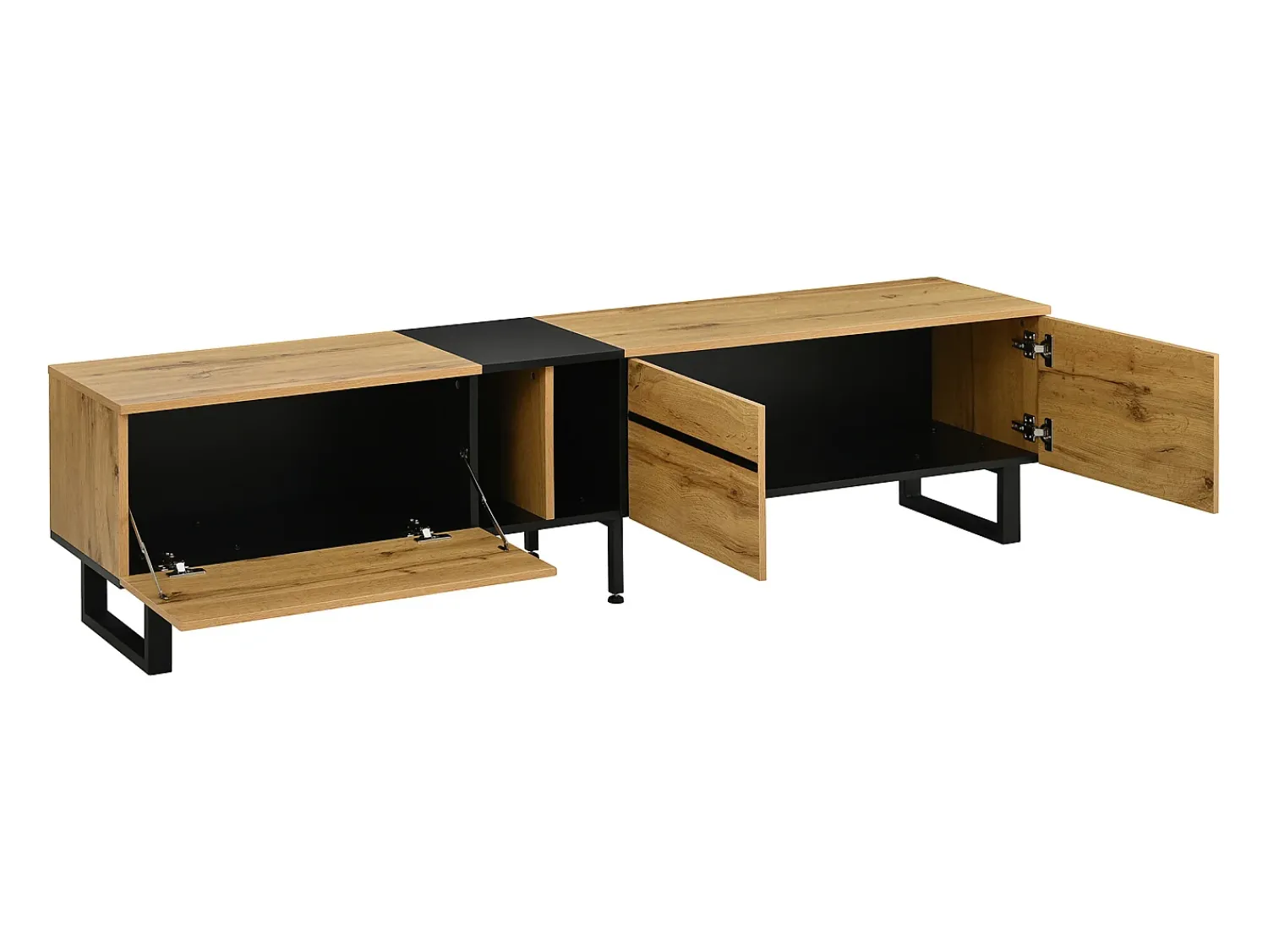 Móvel De Tv*Hauss Spole Móvel para TV branco de 180 cm com 3 portas - Madeira PB - Cor: Madeira e preto Natural claro