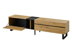 Móvel De Tv*Hauss Spole Móvel para TV branco de 180 cm com 3 portas - Madeira PB - Cor: Madeira e preto Natural claro