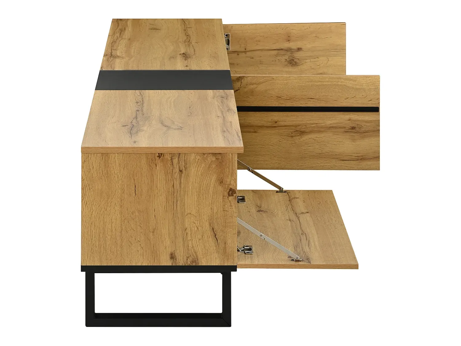 Móvel De Tv*Hauss Spole Móvel para TV branco de 180 cm com 3 portas - Madeira PB - Cor: Madeira e preto Natural claro