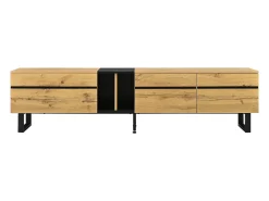 Móvel De Tv*Hauss Spole Móvel para TV branco de 180 cm com 3 portas - Madeira PB - Cor: Madeira e preto Natural claro