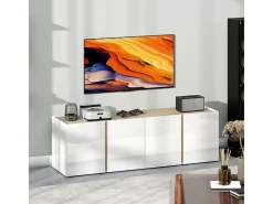 Móvel De Tv* Móvel para TV para televisores de até 65 polegadas, portas com fechamento suave, prateleiras ajustáveis, 135 x 38 x 45 cm, sala de estar. Branco