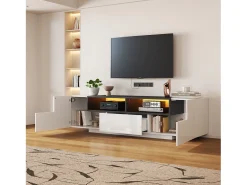 Móvel De Tv|ModernLuxe Móvel para TV brilhante 180×40×48 cm - com iluminação LED - 1 gaveta e 2 portas - para televisores de 75 polegadas - Branco