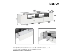 Móvel De Tv|ModernLuxe Móvel para TV brilhante 180×40×48 cm - com iluminação LED - 1 gaveta e 2 portas - para televisores de 75 polegadas - Branco