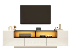 Móvel De Tv|ModernLuxe Móvel para TV brilhante 180×40×48 cm - com iluminação LED - 1 gaveta e 2 portas - para televisores de 75 polegadas - Branco