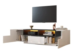Móvel De Tv|ModernLuxe Móvel para TV brilhante 180×40×48 cm - com iluminação LED - 1 gaveta e 2 portas - para televisores de 75 polegadas - Branco
