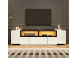 Móvel De Tv|ModernLuxe Móvel para TV brilhante 180×40×48 cm - com iluminação LED - 1 gaveta e 2 portas - para televisores de 75 polegadas - Branco