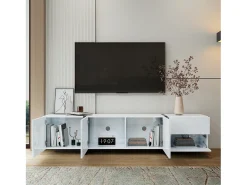Clearance ModernLuxe Móvel para TV brilhante 170×30×39 cm - com iluminação LED - 3 portas e 1 gaveta - Painel de partículas - Branco