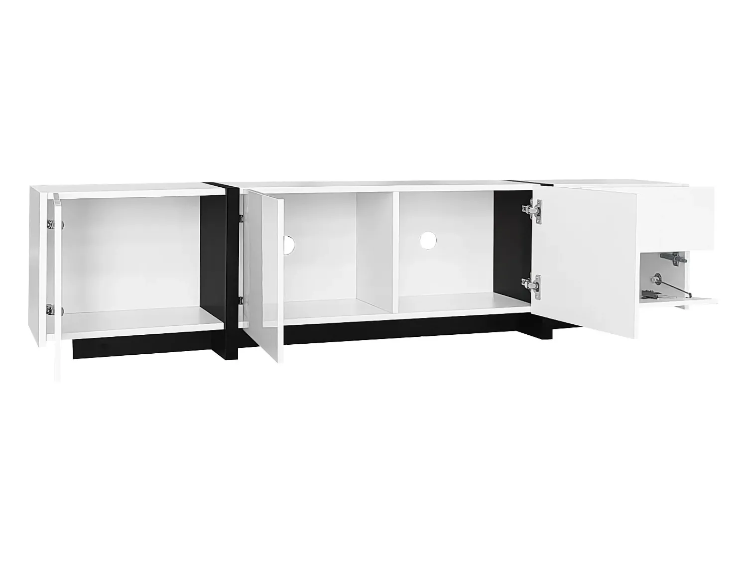 Clearance ModernLuxe Móvel para TV brilhante 170×30×39 cm - com iluminação LED - 3 portas e 1 gaveta - Painel de partículas - Branco