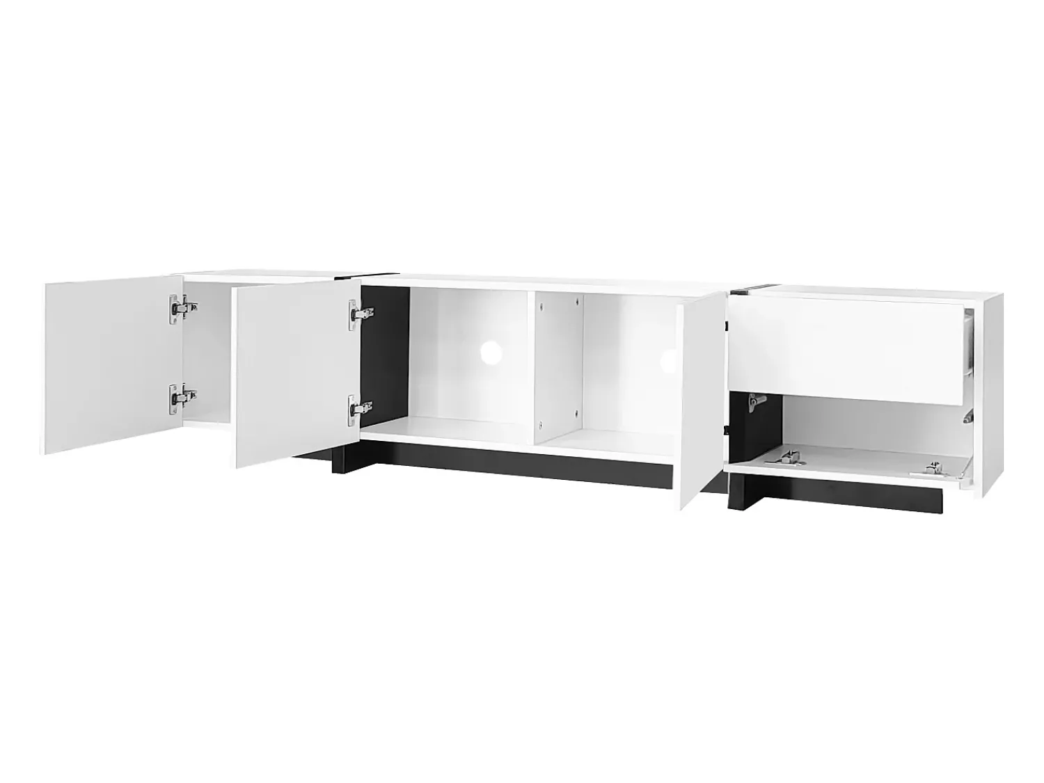 Clearance ModernLuxe Móvel para TV brilhante 170×30×39 cm - com iluminação LED - 3 portas e 1 gaveta - Painel de partículas - Branco