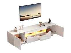 Móvel De Tv*ModernLuxe Móvel para TV brilhante 180×40×45 cm - com iluminação LED - 2 gavetas e 2 portas - Compatível com TVs de 75 polegadas - Branco