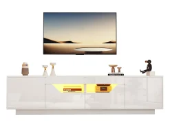 Móvel De Tv*ModernLuxe Móvel para TV brilhante 180×40×45 cm - com iluminação LED - 2 gavetas e 2 portas - Compatível com TVs de 75 polegadas - Branco
