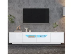 Móvel De Tv*ModernLuxe Móvel para TV brilhante 180×40×45 cm - com iluminação LED - 2 gavetas e 2 portas - Compatível com TVs de 75 polegadas - Branco
