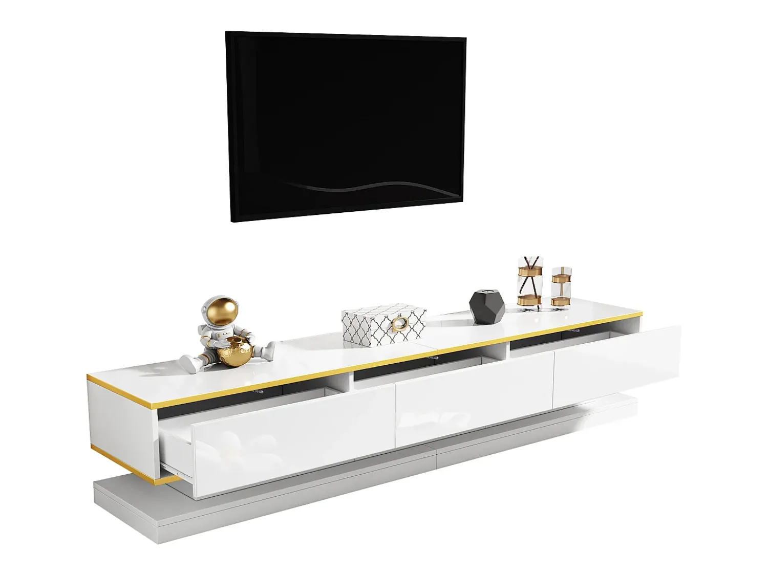 Móvel De Tv*ModernLuxe Móvel para TV brilhante 200×40×40 cm - 3 gavetas - Painel de partículas - Branco