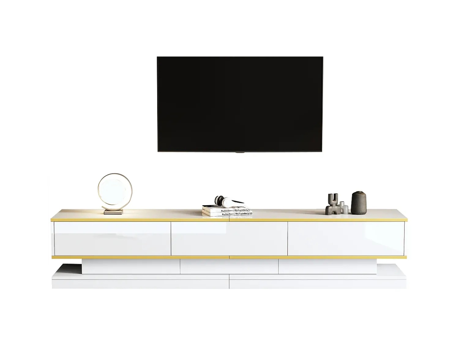 Móvel De Tv*ModernLuxe Móvel para TV brilhante 200×40×40 cm - 3 gavetas - Painel de partículas - Branco