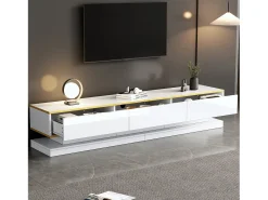 Móvel De Tv*ModernLuxe Móvel para TV brilhante 200×40×40 cm - 3 gavetas - Painel de partículas - Branco