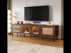 Móvel De Tv* Móvel para TV - Móvel para TV com 2 gavetas em verga e 3 portas - Iluminação LED Castanho