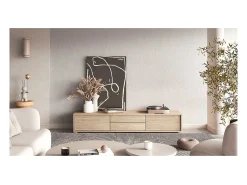 Clearance Meublorama Móvel para TV 180cm, 2 gavetas e 2 portas coleção MAANUM. Cor carvalho claro. Castanho