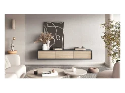 Meublorama Móvel para TV 180cm, 2 gavetas e 2 portas coleção MAANUM. Cor cinza e carvalho claro.^ Móvel De Tv