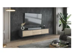 Meublorama Móvel para TV 180cm, 2 gavetas e 2 portas coleção MAANUM. Cor cinza e carvalho claro.^ Móvel De Tv