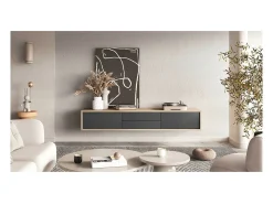 Meublorama Móvel para TV 180cm, 2 gavetas e 2 portas coleção MAANUM. Cor carvalho claro e cinza.^ Móvel De Tv