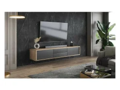 Meublorama Móvel para TV 180cm, 2 gavetas e 2 portas coleção MAANUM. Cor carvalho claro e cinza.^ Móvel De Tv