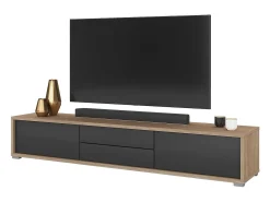 Meublorama Móvel para TV 180cm, 2 gavetas e 2 portas coleção MAANUM. Cor carvalho claro e cinza.^ Móvel De Tv