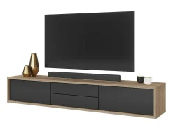 Meublorama Móvel para TV 180cm, 2 gavetas e 2 portas coleção MAANUM. Cor carvalho claro e cinza.^ Móvel De Tv