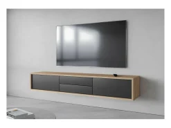 Meublorama Móvel para TV 180cm, 2 gavetas e 2 portas coleção MAANUM. Cor carvalho claro e cinza.^ Móvel De Tv
