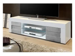 Meublorama Móvel para TV 180cm, 2 portas, coleção JET, cor laqueado brilhante e cinza com aspecto de concreto.^ Móvel De Tv