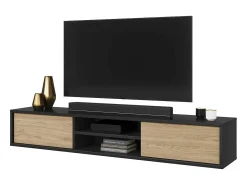 Móvel De Tv|Meublorama Móvel para TV 180cm, 2 portas e 2 nichos coleção MAANUM. Cor cinza e carvalho claro. Cinzento