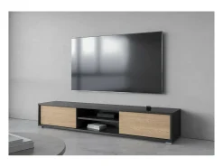 Móvel De Tv|Meublorama Móvel para TV 180cm, 2 portas e 2 nichos coleção MAANUM. Cor cinza e carvalho claro. Cinzento