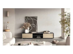 Móvel De Tv|Meublorama Móvel para TV 180cm, 2 portas e 2 nichos coleção MAANUM. Cor cinza e carvalho claro. Cinzento